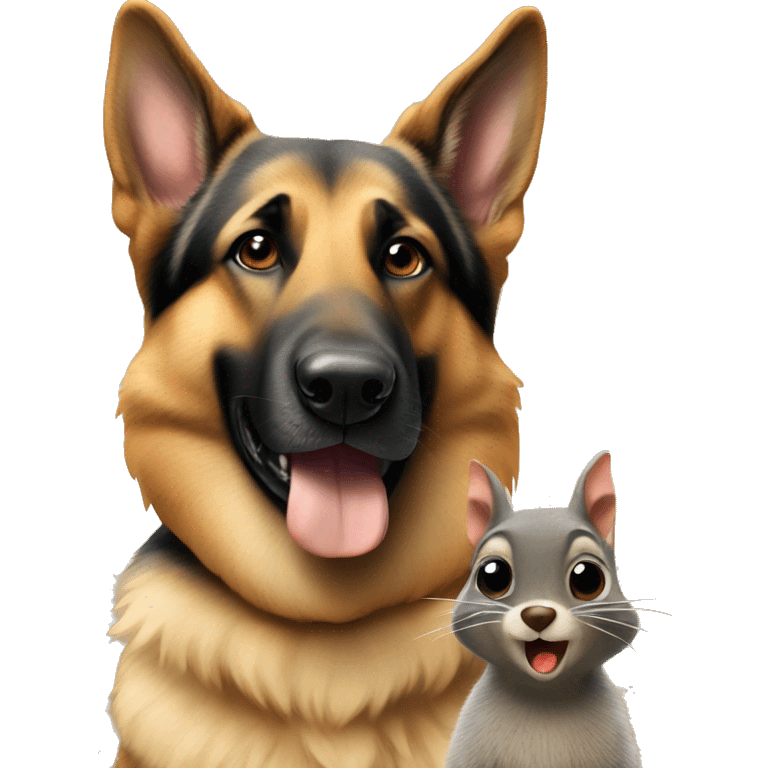 German shepherd next to a squirrel emoji