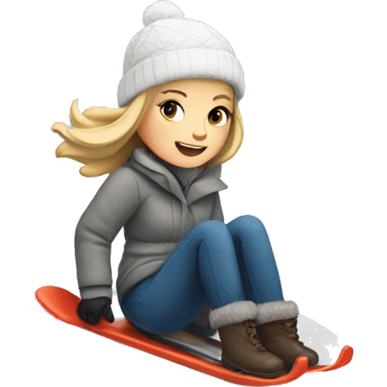 White girl Sledding in snow down a hill emoji