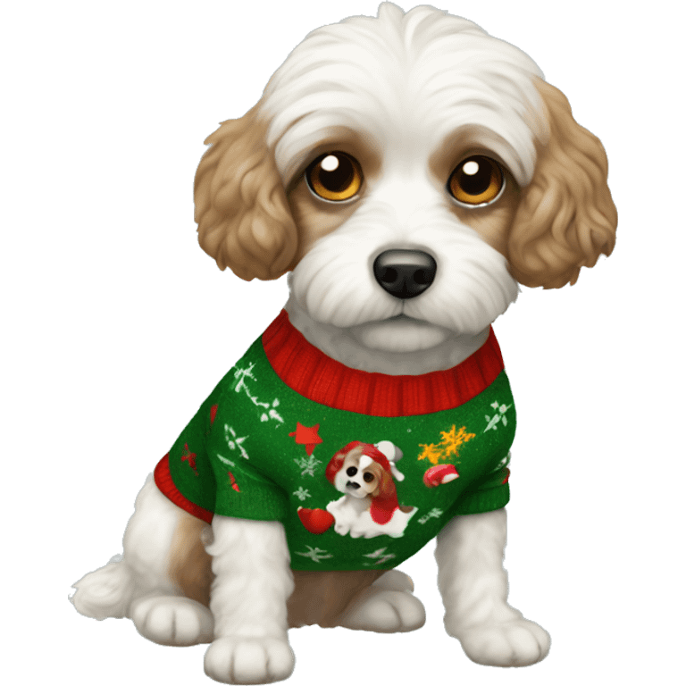 cavachon wearing a Christmas sweater emoji