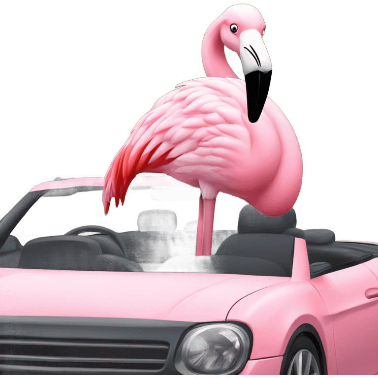 Flamingo in a convertible emoji