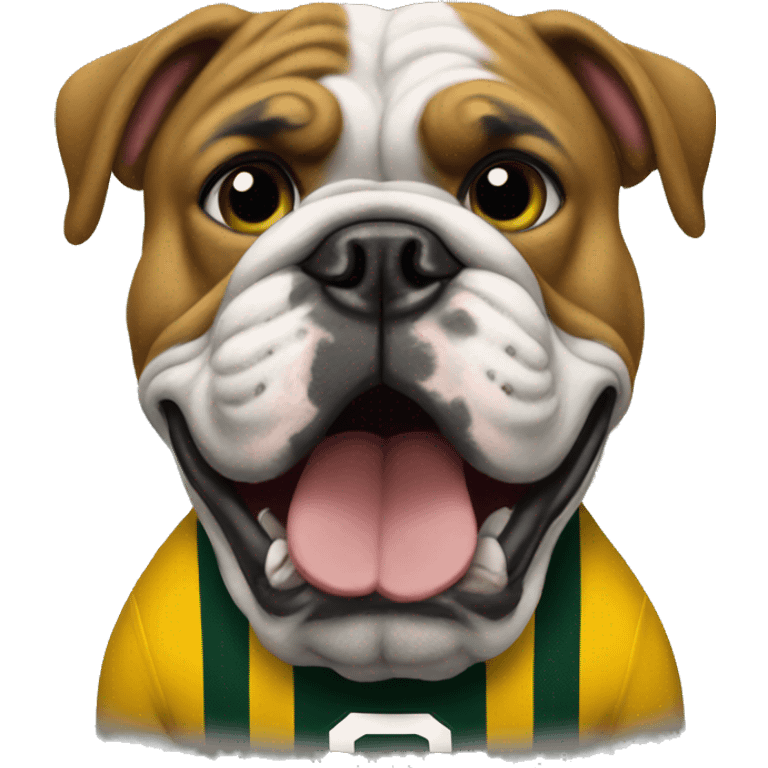 Bulldog wearing Packers gear emoji