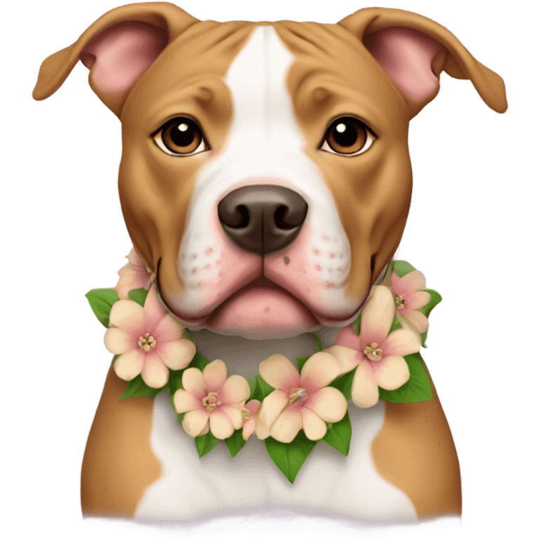 Tan pit bull with flower collar emoji