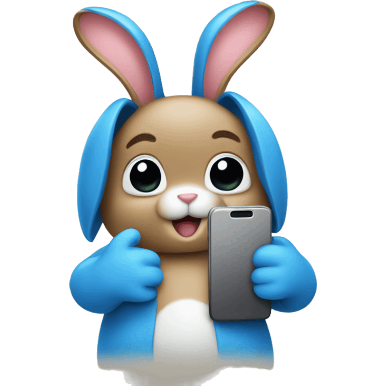 blue bunny holding a smartphone  emoji