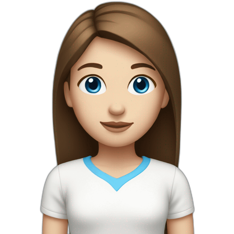 girl with straight brown hair and blue eyes in white top emoji