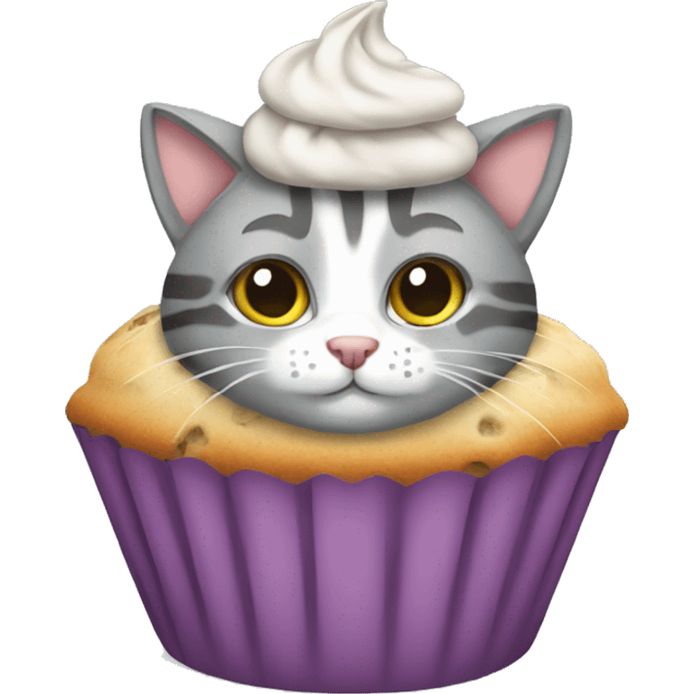 Grey tabby cat dressed as a muffin emoji