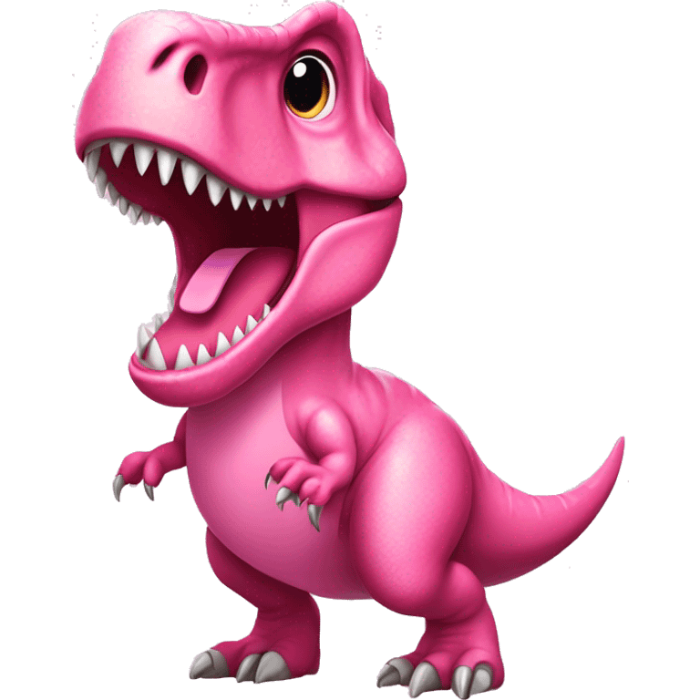 girly t-rex roaring wearing a pink dress with a pink bow on her head emoji