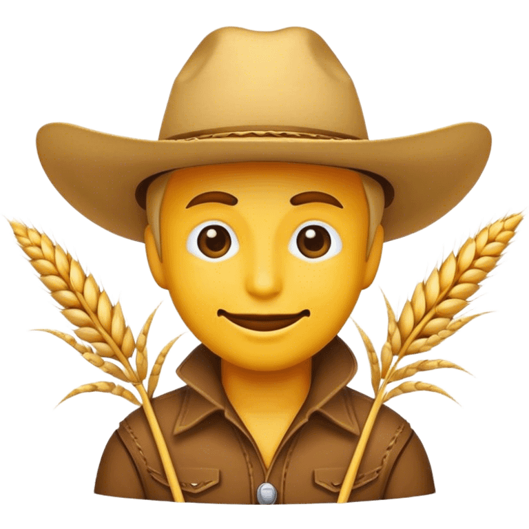 Classic yellow face cowboy emoji with a smirk and wheat sticking out of his mouth emoji