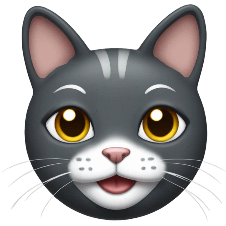 Dark Grey cat with white mouth smiling no white on forehead emoji