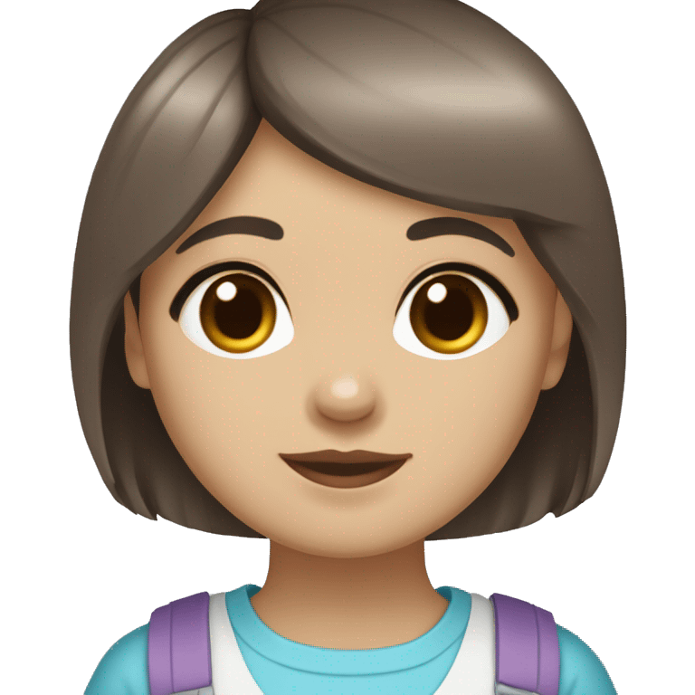 girl with blue eyes and dark brown short hair and short bangs carying shih tzu dog emoji