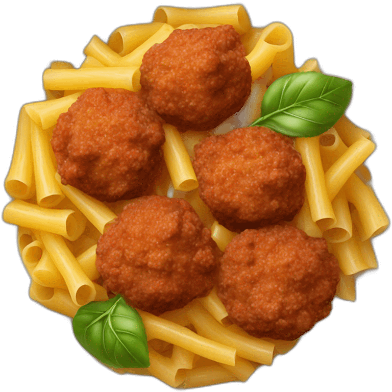 read pasta with meat balls setved in a plate emoji