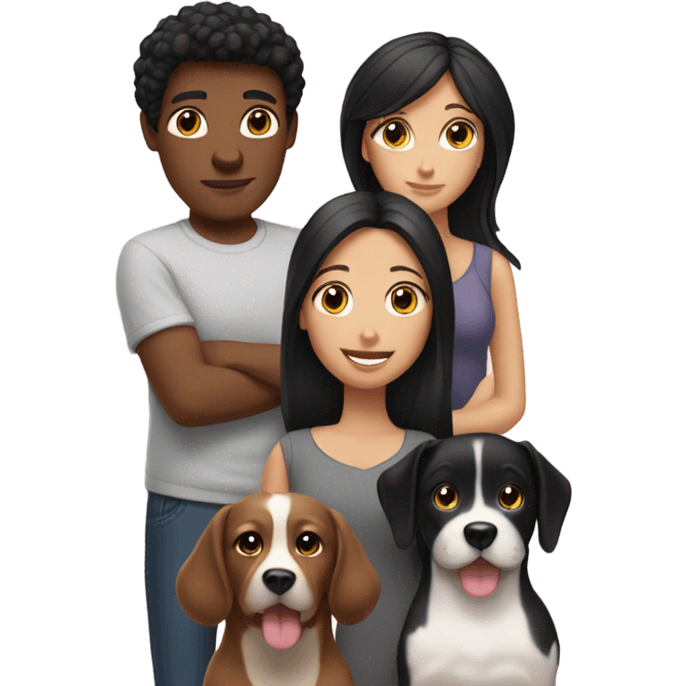 2 white girls family with black hair, with 1 dog emoji