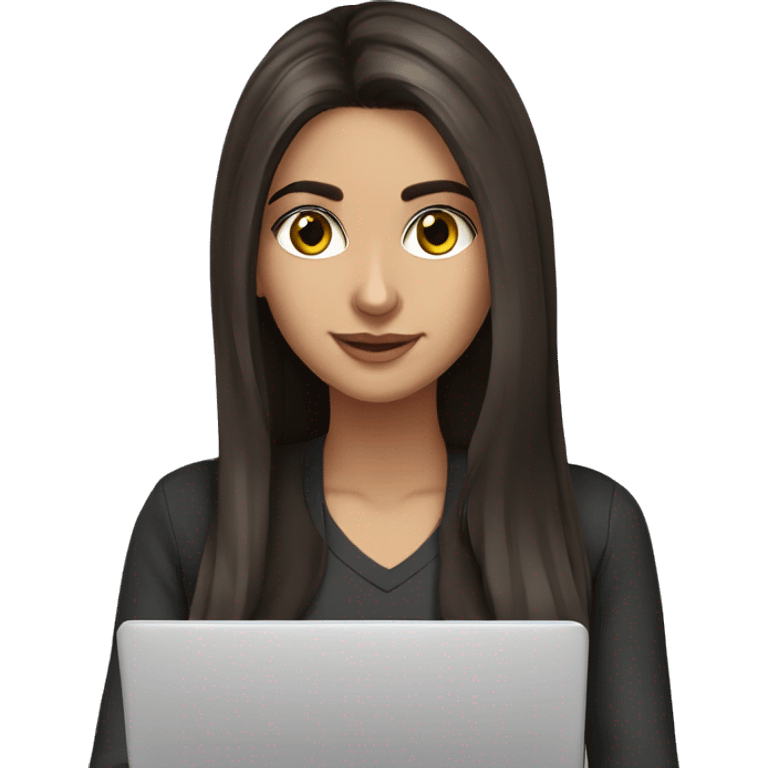 Beautiful Armenian girl, brunette, long hair, Black eyes, typing on laptop emoji