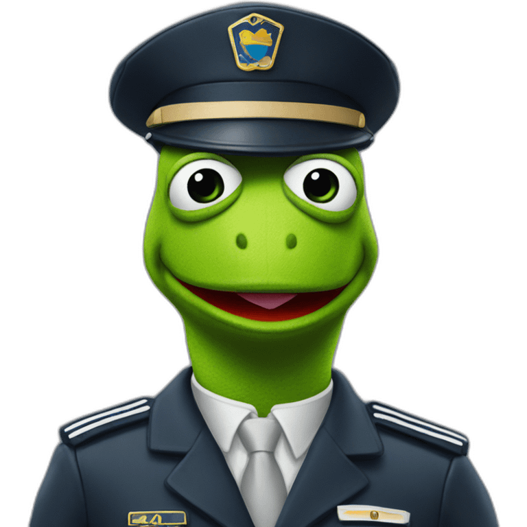 kermit as airline pilot with grey uniform emoji