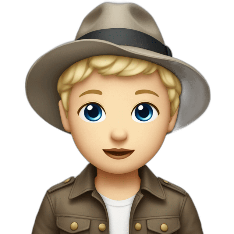 baby with short blonde hair and giant blue eyes wearing a fedora emoji