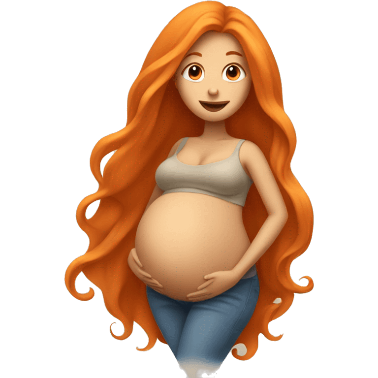 Tan girl with long orange hair holding pregnant stomach emoji