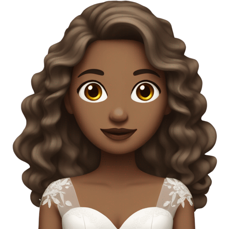 bride with brown long wavy hair, brown eyes emoji