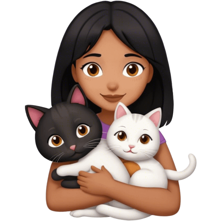 happy black haired girl hugging 3 cats  emoji