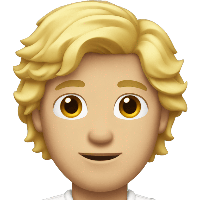 A guy with blond hair in a white polo. emoji