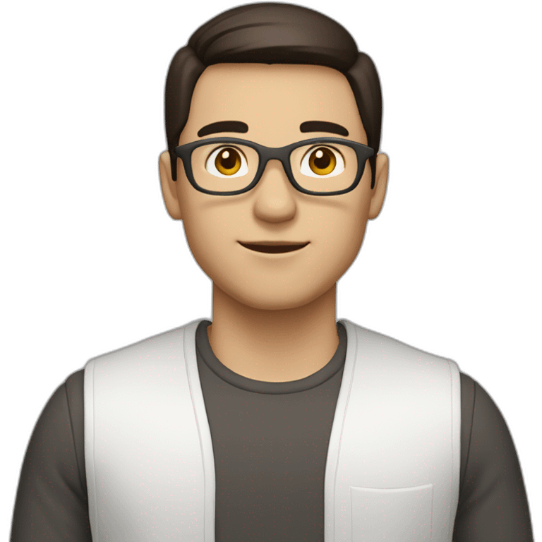 male engineer with white skin, dark brown straight hair spreaded from middle, brown eyes, circular glasses emoji