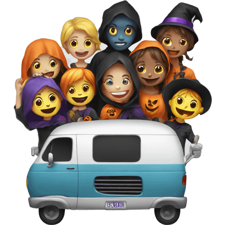 Halloween van with children going trick or treating emoji