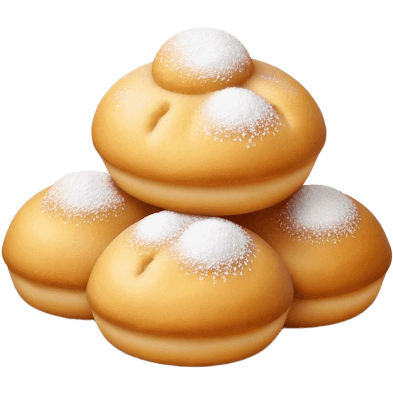 Cinematic Realistic Fritule Dessert Emoji, featuring small, fluffy dough balls dusted with powdered sugar rendered with delicate textures and warm, inviting lighting. emoji