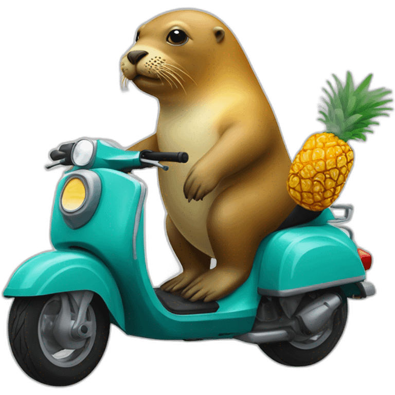 sealion eating a pineapple riding a moped emoji