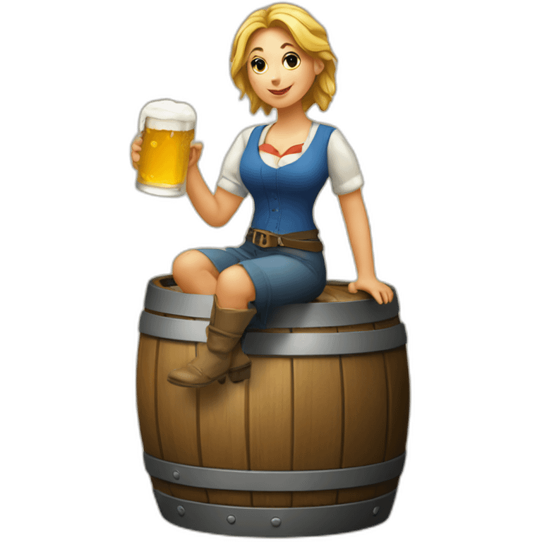 A lady with a beer in her hand and a foot on a beer barrel emoji