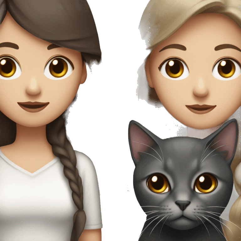 White skinned girl with long brown hair and a black cat and a grey one emoji