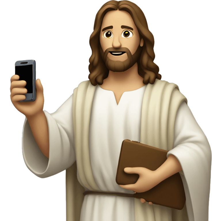 Jesus holding up a cell phone to take a pic emoji