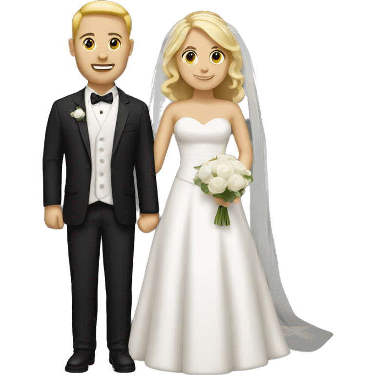 Bride with groom, both have light skin, bride is blond, groom is brown hair emoji