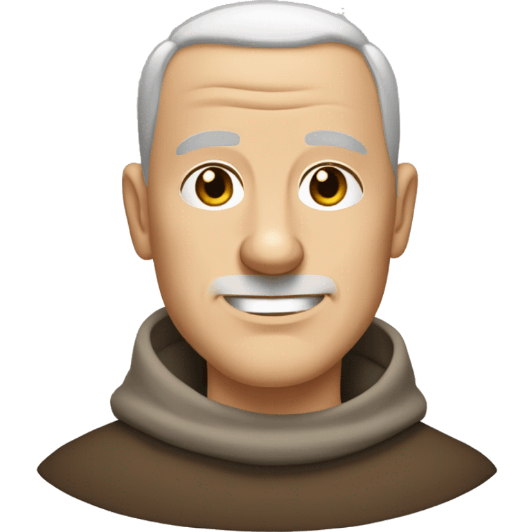 A middle-aged white male friar with a grizzled appearance, buzz cut, no facial hair, and a square jaw. emoji