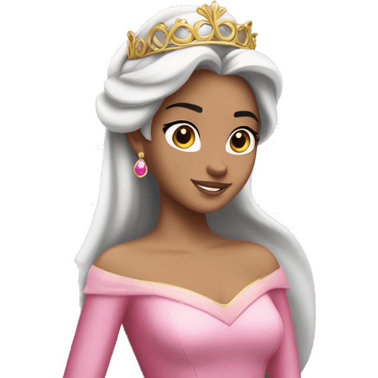 Princess Aurora with black hair with gold tiara pink dress   emoji