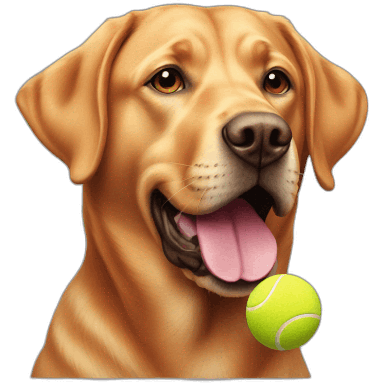 Red labrador with a tennis ball on his mouth emoji