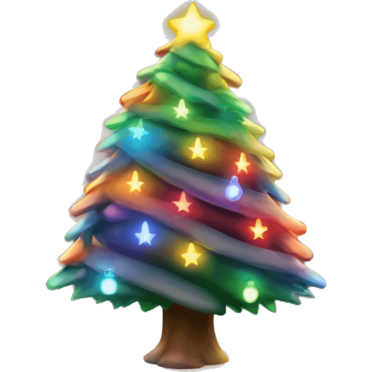 A beautiful lit up Christmas tree with rainbow lights emoji