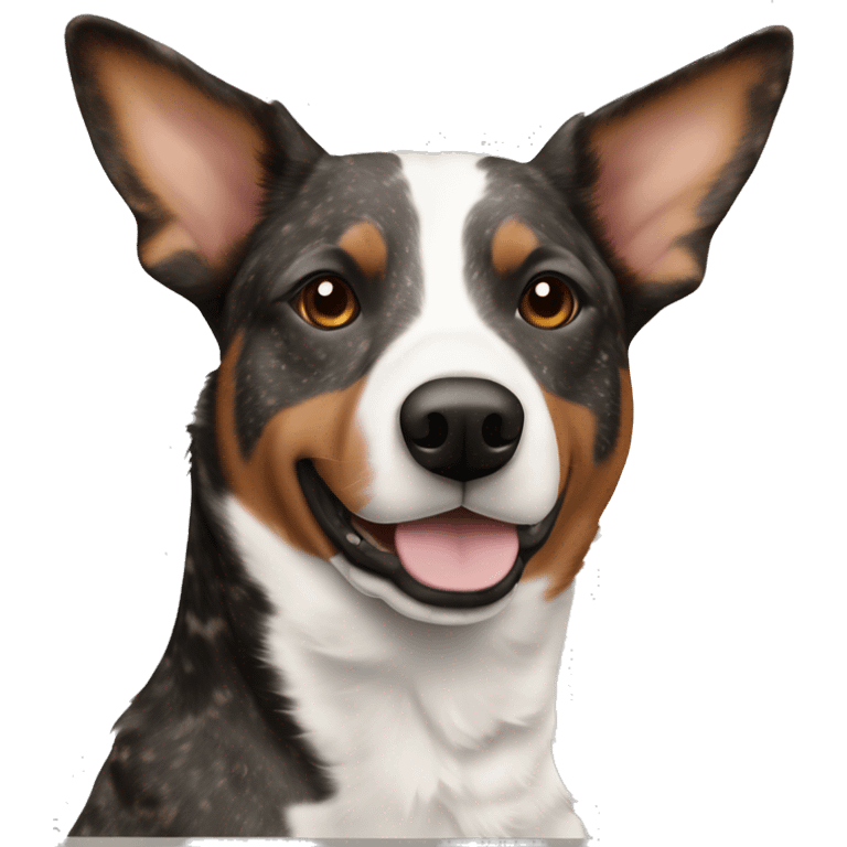 brown and black speckled cattle dog with a thin white nose stripe emoji