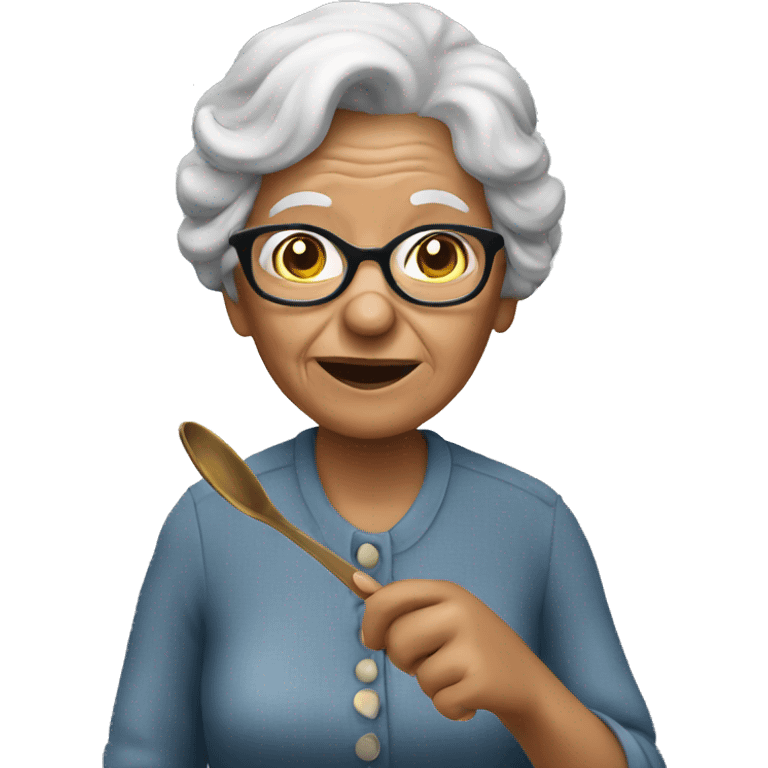 A granny holding a spoon emoji