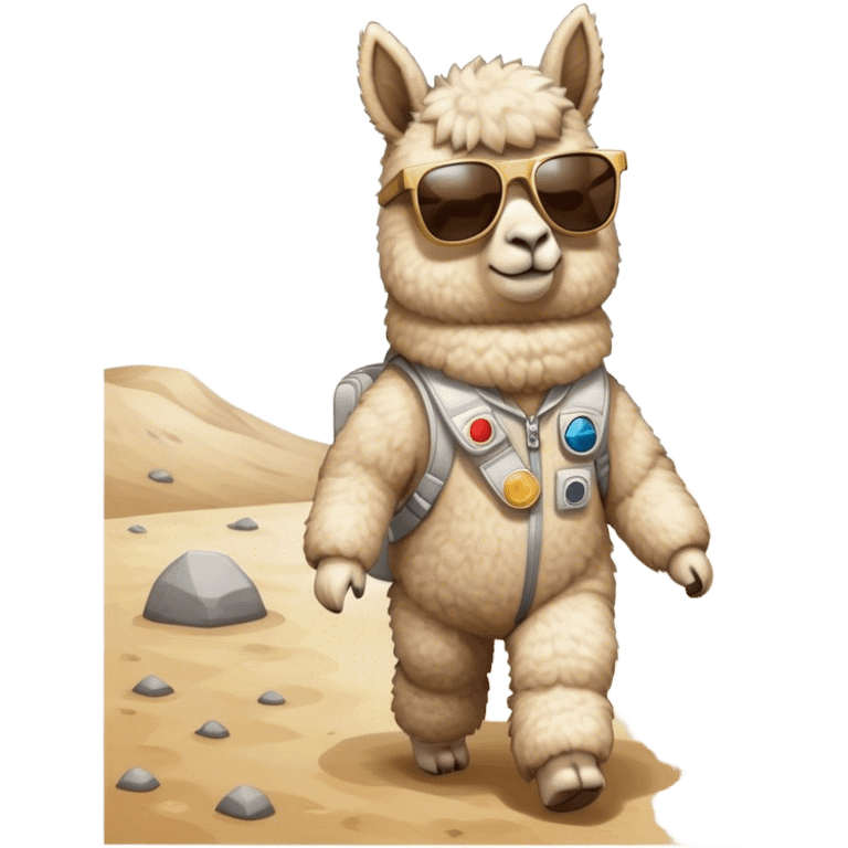 alpaca with sunglasses on walking on the moon emoji