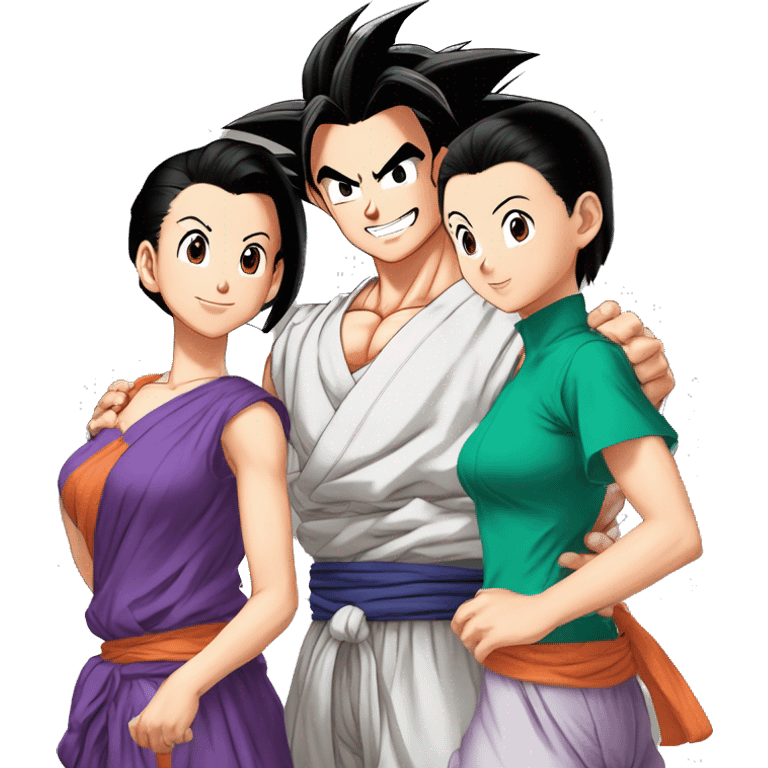 son gohan, picollo, videl and pan a happy family of dragonball emoji