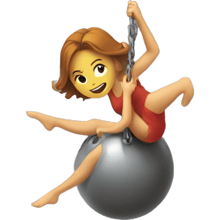 lady swinging on top of a wrecking ball smashing through a wall emoji