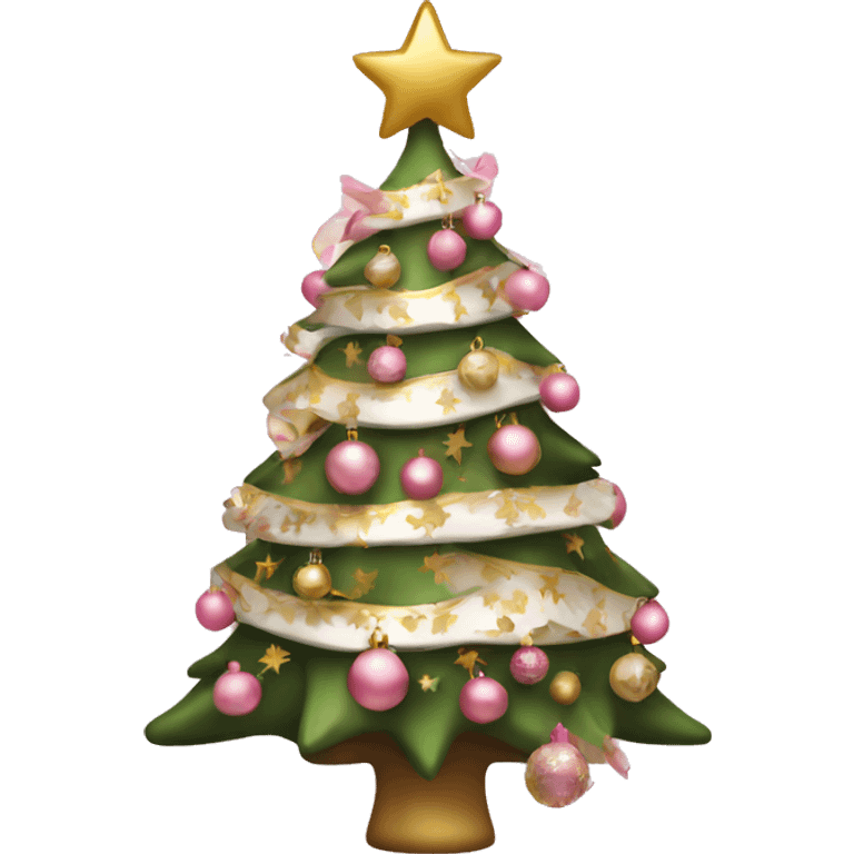 christmas tree with pink and gold and white decorations emoji