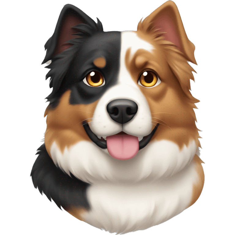 Two animals, a Fat calico cat with a black and tan Australian Shepard dog emoji