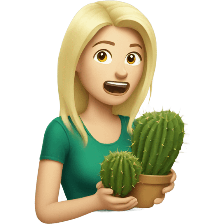 Blonde woman eating prickly cactus emoji