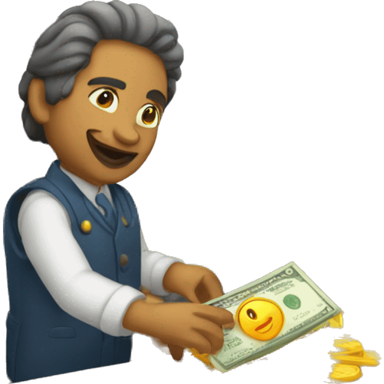 The merchant behind the counter gives money to the buyer emoji