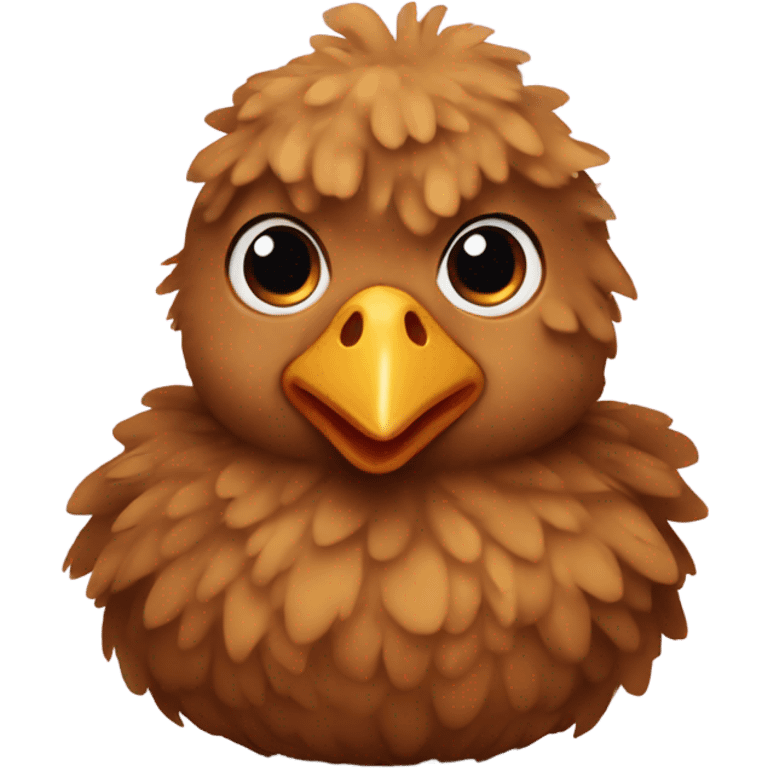 Tiny chicken with brown curly hair emoji