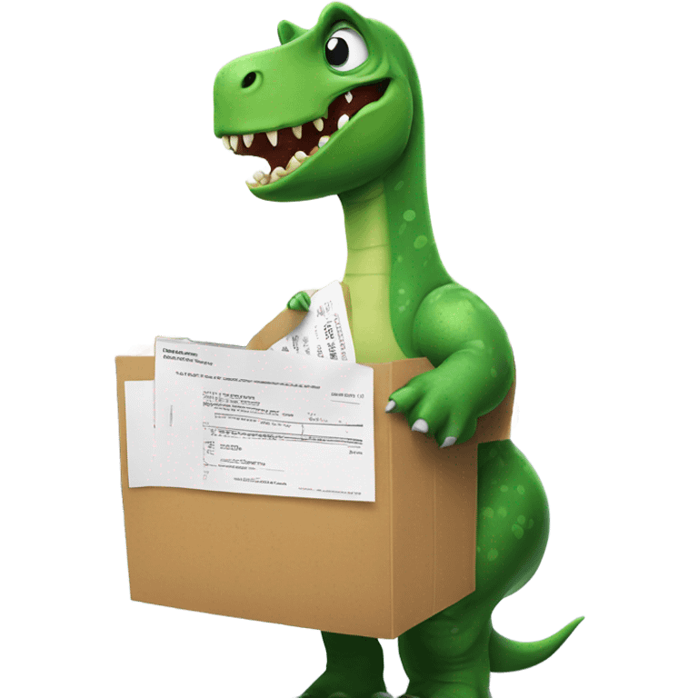 sad office dinosaur with receipt emoji