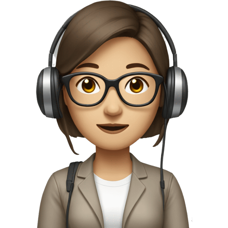 65 asian woman medium brown hair with glasses add headphones emoji