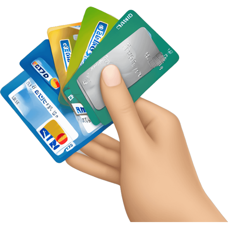 a hand holding 5 credit cards, emv chip, credit card, debit card, amex platinum, American express emoji