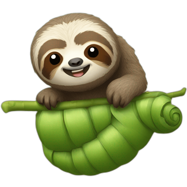 Sloth riding a smiling caterpillar emoji