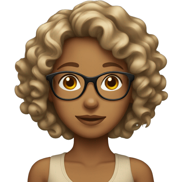 tan girl with curly hair, glasses, and a bow in her hair emoji