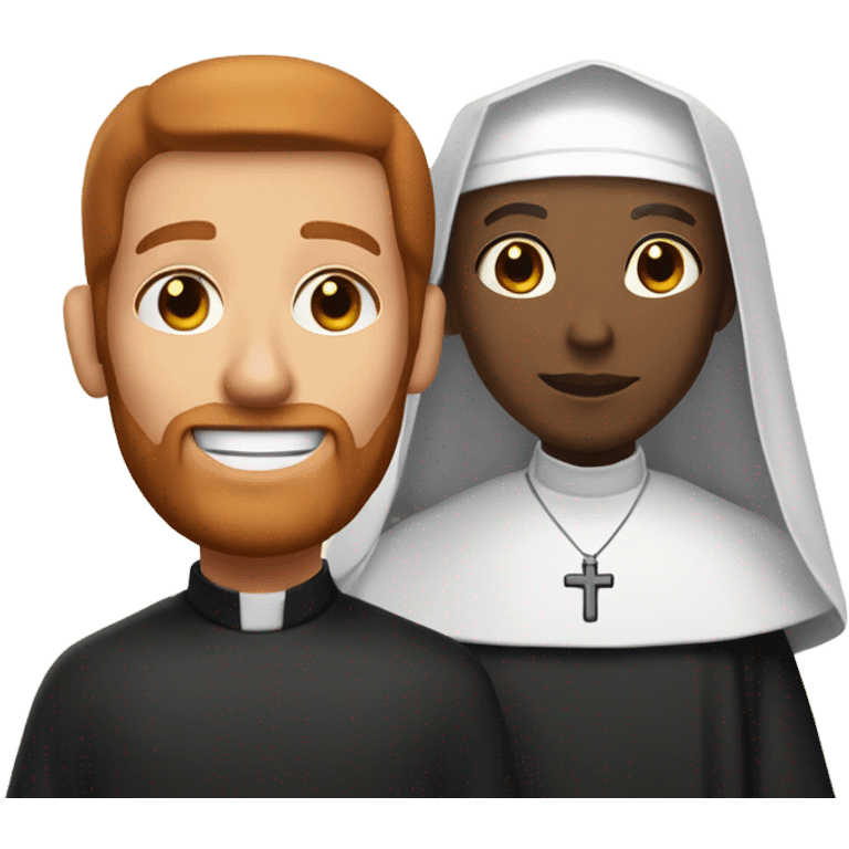 a caucasian priest with a red beard, an african american nun side by side emoji